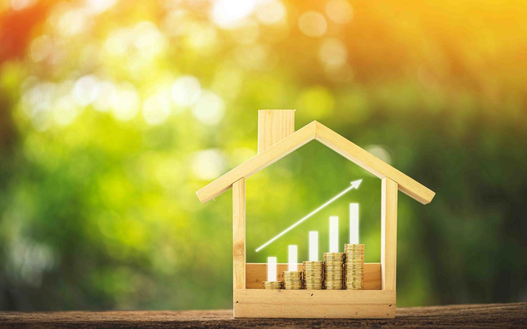 Stacking gold coins with growing interest value put in a wooden